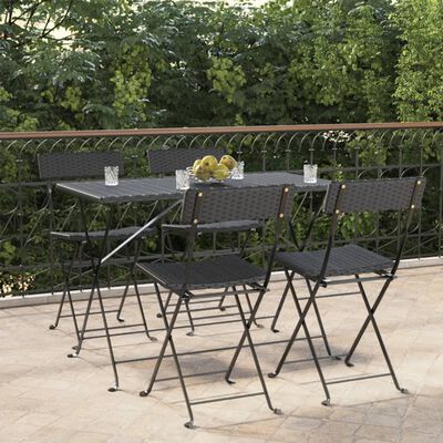 vidaXL Folding Bistro Chairs 4 pcs Black Poly Rattan and Steel