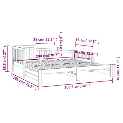 vidaXL Pull-out Day Bed without Mattress 2x(90x200) cm Solid Wood Pine