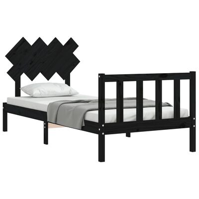 vidaXL Bed Frame without Mattress Black Single Solid Wood Pine