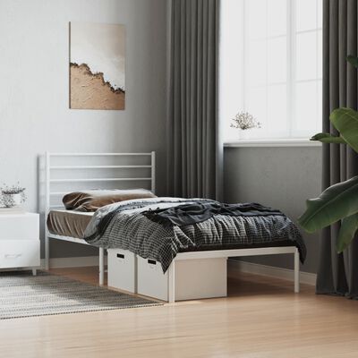 vidaXL Metal Bed Frame without Mattress with Headboard White 90x200 cm