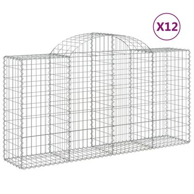 vidaXL Arched Gabion Baskets 12 pcs 200x50x100/120 cm Galvanised Iron