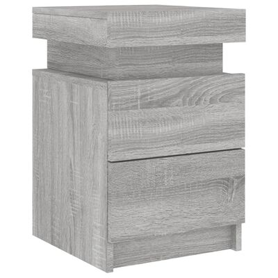 vidaXL Bedside Cabinet with LED Lights Grey Sonoma 35x39x55 cm