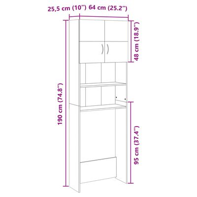 vidaXL Washing Machine Cabinet Sonoma Oak 64x25.5x190 cm Engineered Wood