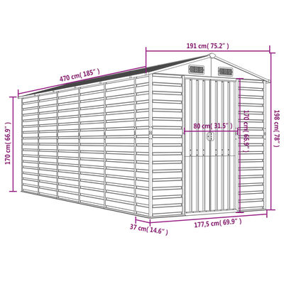 vidaXL Garden Shed Light Grey 191x470x198 cm Galvanised Steel