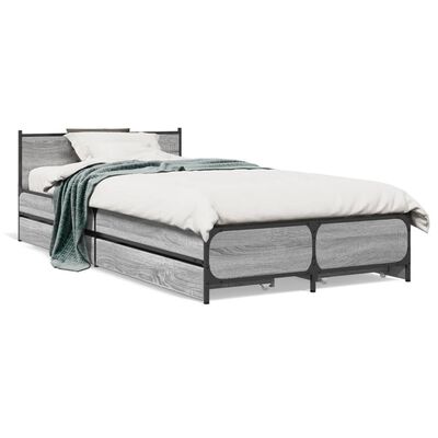 vidaXL Bed Frame with Drawers without Mattress Grey Sonoma 90x190 cm Single