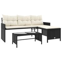 vidaXL Garden Sofa with Table and Cushions L-Shaped Black Poly Rattan