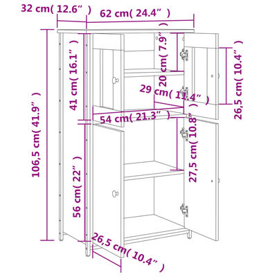 vidaXL Highboard Black 62x32x106.5 cm Engineered Wood