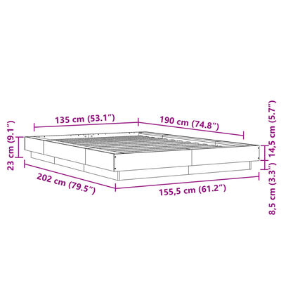 vidaXL Bed Frame with LED Lights without Mattress Brown Oak 135x190 cm Double