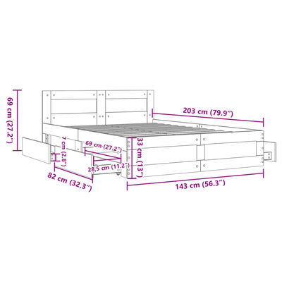 vidaXL Bed Frame with Headboard without Mattress Smoked Oak 140x200 cm