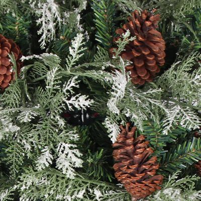 vidaXL Christmas Tree with Pine Cones Green and White 225 cm PVC&PE