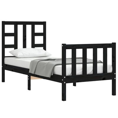 vidaXL Bed Frame without Mattress Black Small Single Solid Wood Pine