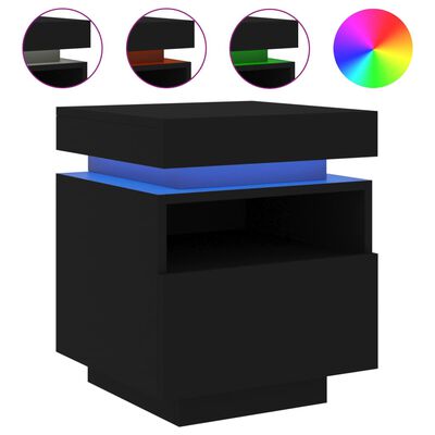 vidaXL Bedside Cabinet with LED Lights Black 40x39x48.5 cm