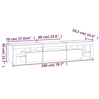 vidaXL TV Cabinet with LED Lights Black 200x36.5x40 cm