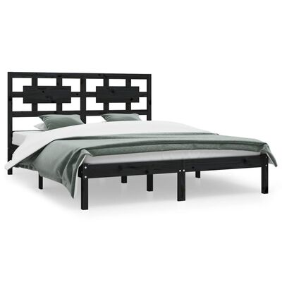 vidaXL Bed Frame without Mattress Black 200x200 cm Solid Wood Pine