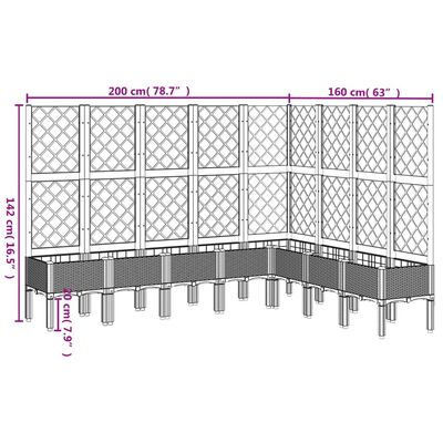 vidaXL Garden Planter with Trellis Brown 200x160x142 cm PP