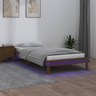 vidaXL LED Bed Frame without Mattress Honey Brown 100x200 cm Solid Wood