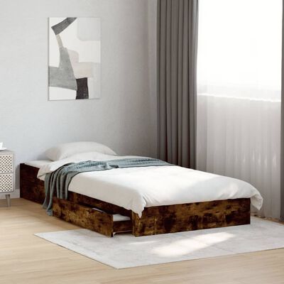 vidaXL Bed Frame with Drawers without Mattress Smoked Oak 75x190 cm Small Single