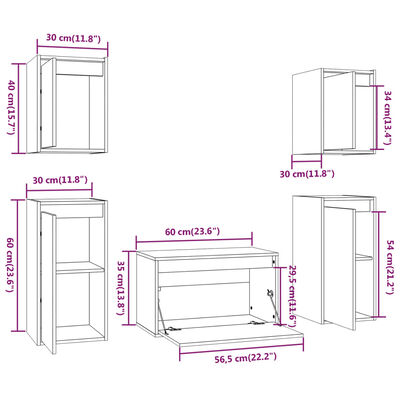 vidaXL TV Cabinets 5 pcs Honey Brown Solid Wood Pine