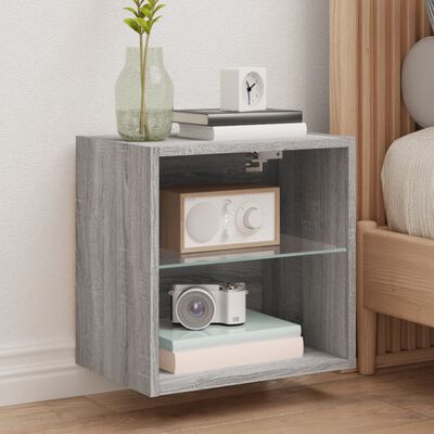 vidaXL Bedside Cabinet with LED Lights Wall-mounted Grey Sonoma