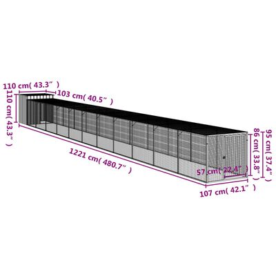 vidaXL Chicken Cage with Run Light Grey 110x1221x110 cm Galvanised Steel