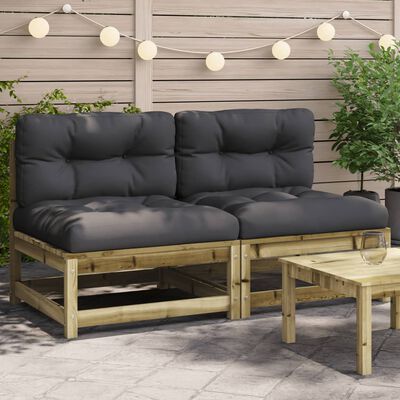 vidaXL Garden Sofas Armless with Cushions 2 pcs Impregnated Wood Pine