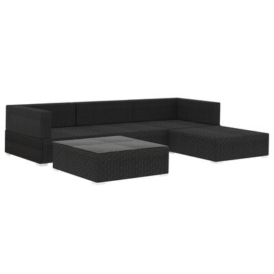 vidaXL 5 Piece Garden Lounge Set with Cushions Poly Rattan Black