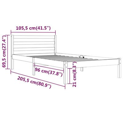 vidaXL Bed Frame without Mattress Solid Wood Pine 100x200 cm Black