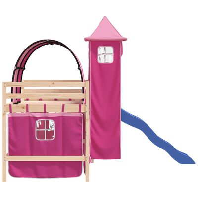 vidaXL Kids' Loft Bed with Tower without Mattress Pink 90x200 cm