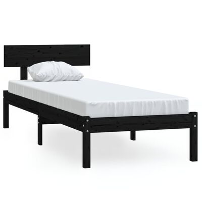 vidaXL Bed Frame without Mattress Black Solid Wood Small Single