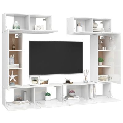 vidaXL 6 Piece TV Cabinet Set High Gloss White Engineered Wood