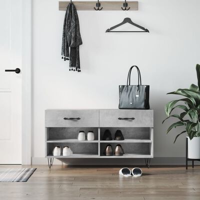 vidaXL Shoe Bench Concrete Grey 102x35x55 cm Engineered Wood