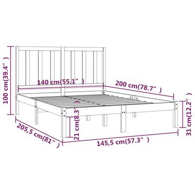 vidaXL Bed Frame without Mattress Black Solid Wood Pine 140x200 cm