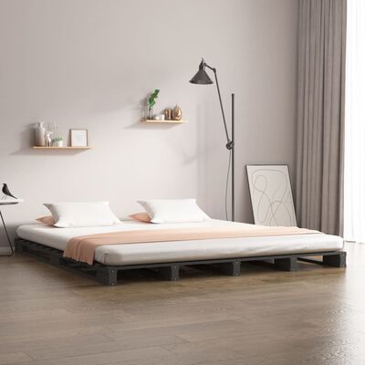 vidaXL Pallet Bed without Mattress Grey King Size Solid Wood