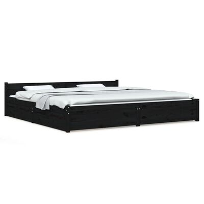 vidaXL Bed Frame without Mattress with Drawers Black Super King