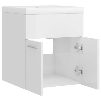 vidaXL Sink Cabinet with Built-in Basin High Gloss White Engineered Wood