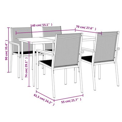 vidaXL 5 Piece Garden Dining Set Black Textilene and Steel