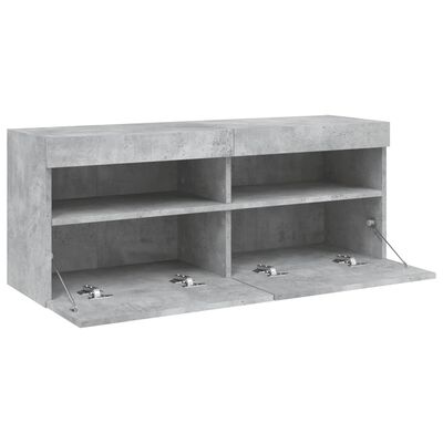 vidaXL TV Wall Cabinet with LED Lights Concrete Grey 100x30x40 cm