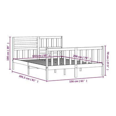 vidaXL Bed Frame without Mattress Grey King Size Solid Wood