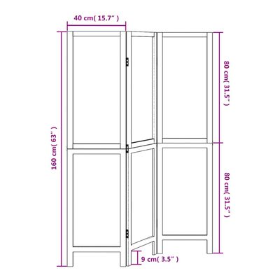 vidaXL Room Divider 3 Panels White Solid Wood Paulownia