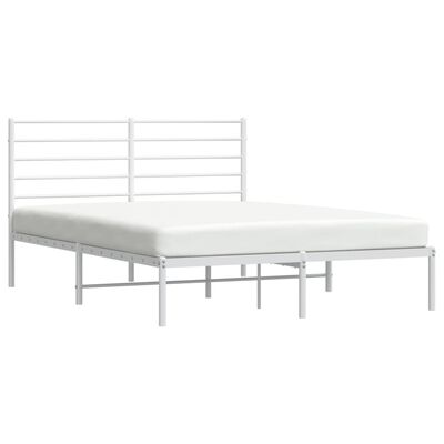 vidaXL Metal Bed Frame without Mattress with Headboard White 120x190 cm Small Double