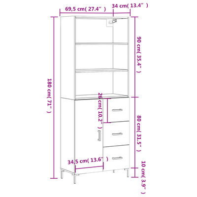 vidaXL Highboard Concrete Grey 69.5x34x180 cm Engineered Wood