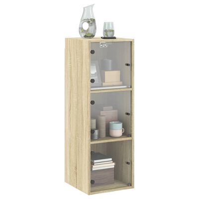 vidaXL Wall Cabinet with Glass Doors Sonoma Oak 35x37x100 cm