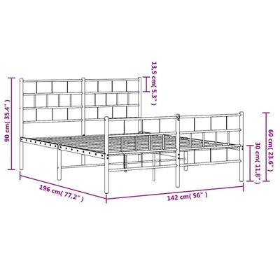 vidaXL Metal Bed Frame without Mattress with Footboard Black 135x190 cm Double