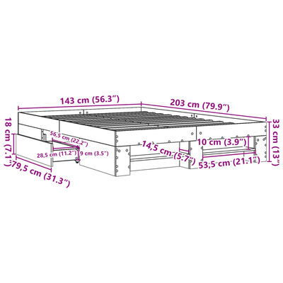 vidaXL Bed Frame without Mattress Grey Sonoma 140x200 cm Engineered Wood