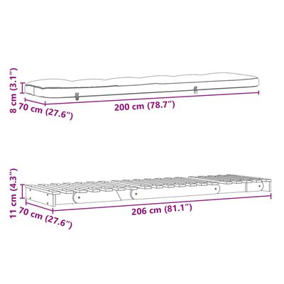 vidaXL Futon Sofa Bed with Mattress White 70x206x11 cm Solid Wood Pine