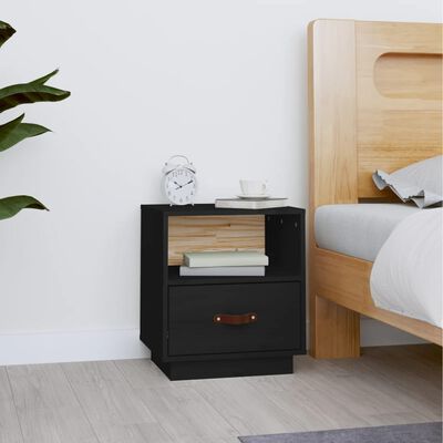 vidaXL Bedside Cabinet Black 40x34x45 cm Solid Wood Pine