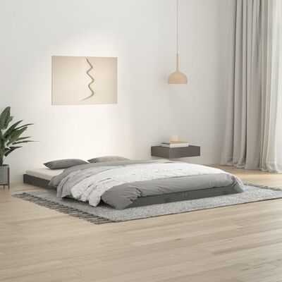 vidaXL Bed Frame without Mattress Grey 135x190 cm Double Solid Wood Pine