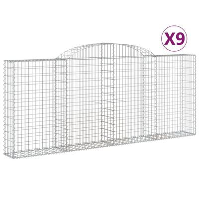 vidaXL Arched Gabion Baskets 9 pcs 300x30x120/140 cm Galvanised Iron