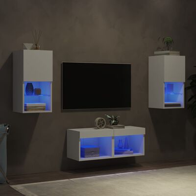 vidaXL 4 Piece TV Wall Cabinets with LED Lights White