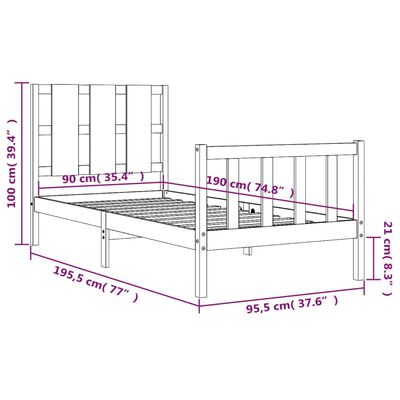 vidaXL Bed Frame without Mattress White 90x190 cm Single Solid Wood Pine